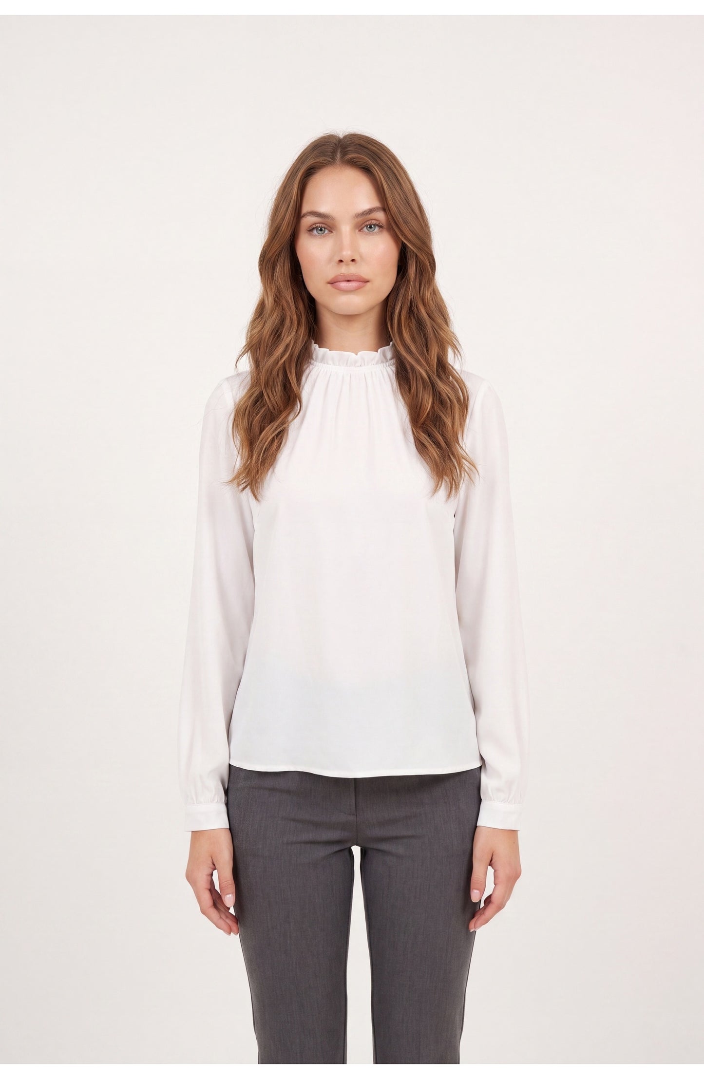 Women's Ruffle Blouse | High Neck | Long Sleeves