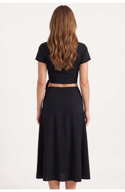 Women's Wrap Co-ord Set | Tie-Front Top | Midi Skirt