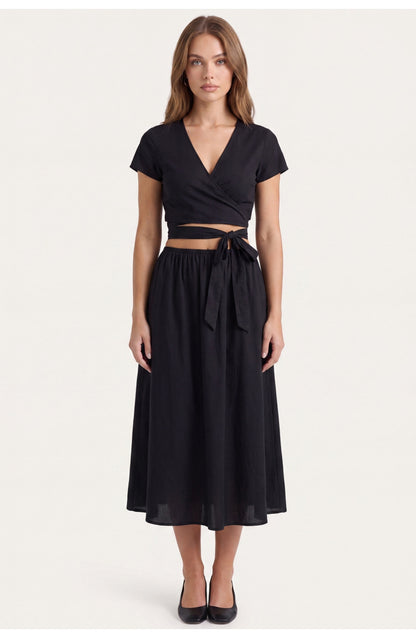 Women's Wrap Co-ord Set | Tie-Front Top | Midi Skirt