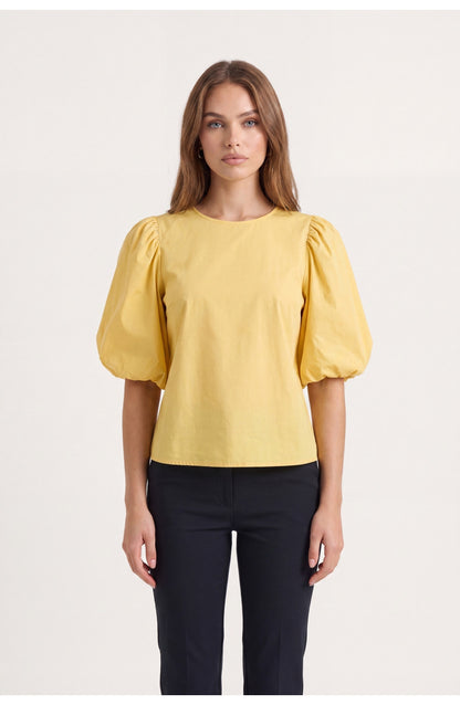 Women's Puff-Sleeve Blouse | Round Neck | Keyhole Back