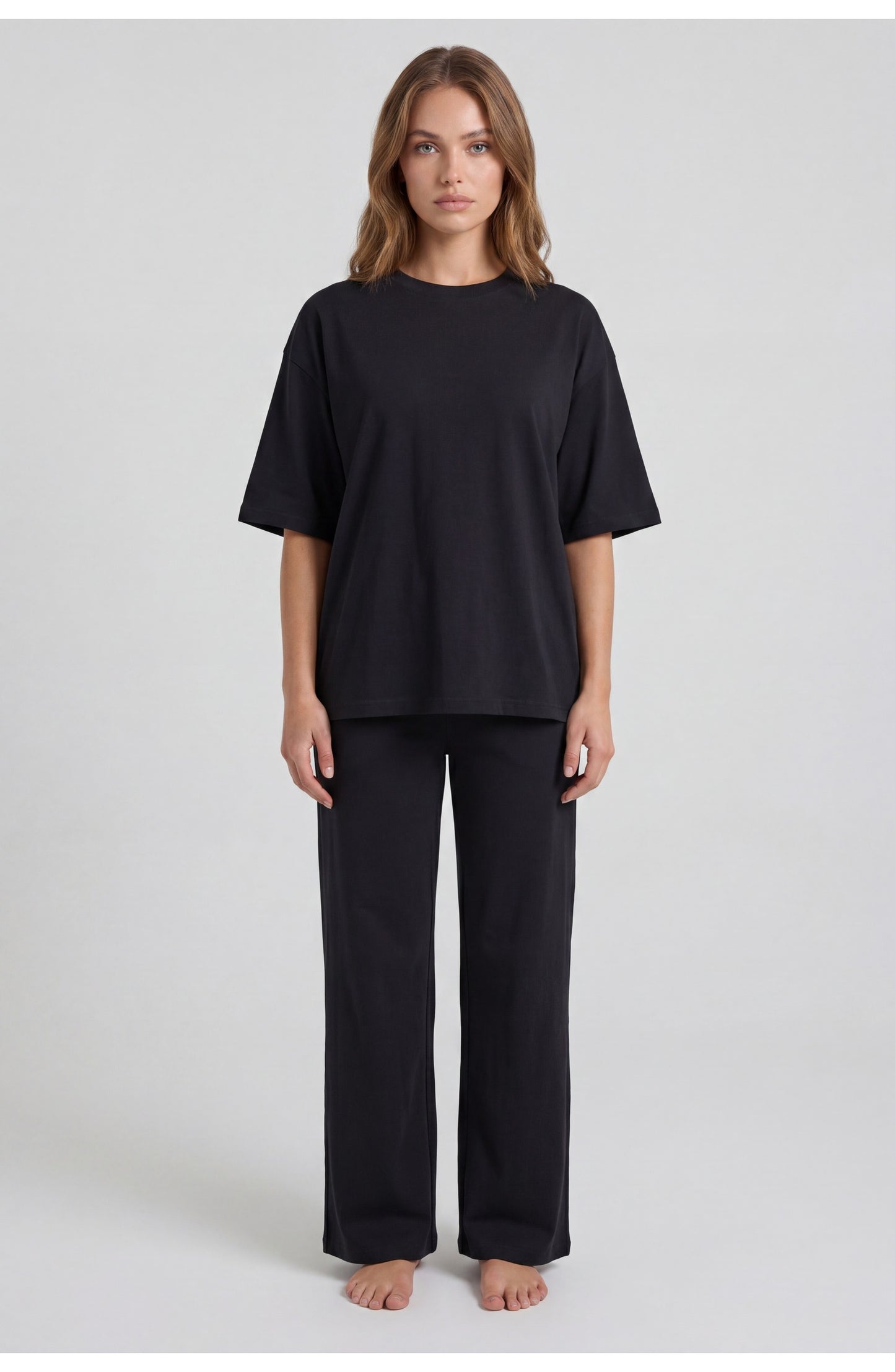 Women's Loungewear Co-ord Set | Oversized Crew-Neck T-Shirt | Wide-Leg Trousers