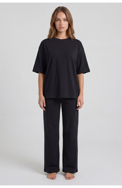 Women's Loungewear Co-ord Set | Oversized Crew-Neck T-Shirt | Wide-Leg Trousers