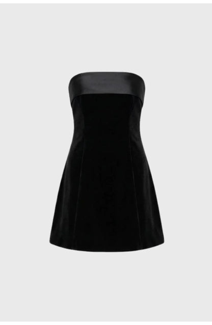 Women's Strapless Mini Dress | Contrast Bandeau Top | Fit-and-Flare Skirt